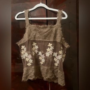 1990s Vintage MOSCHINO BEADED LACE BROWN TOP MADE IN ITALY 🇮🇹🤍💚❤️